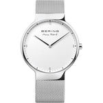 Bering Max Rene 15540-004 analog herrklocka med vit urtavla och armband i rostfritt stål