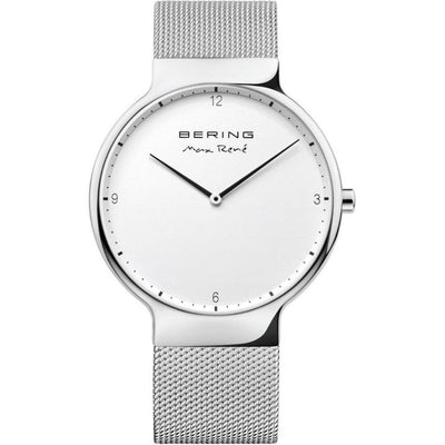 Bering Max Rene 15540-004 analog herrklocka med vit urtavla och armband i rostfritt stål