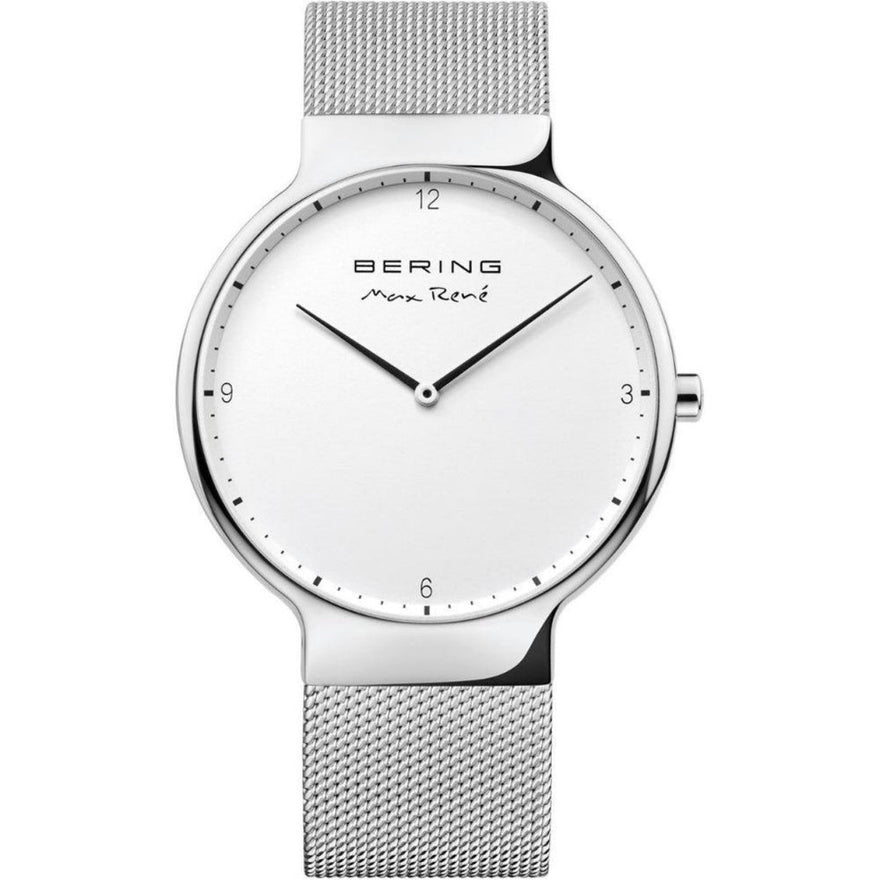 Bering Max Rene 15540-004 analog herrklocka med vit urtavla och armband i rostfritt stål