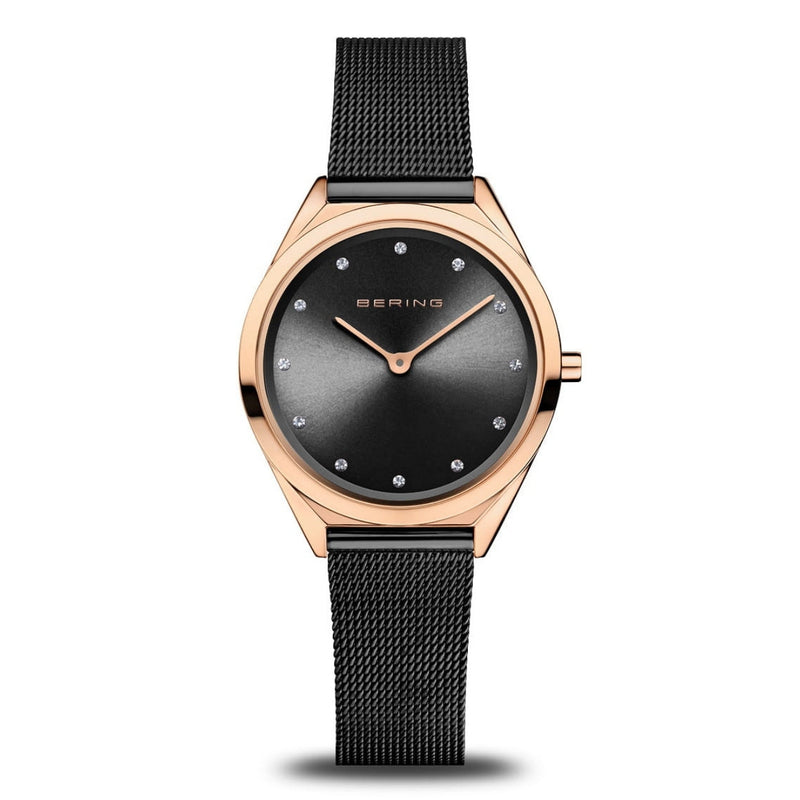 Bering Xmas Set Black analog damklocka med svart urtavla och armband i rostfritt stål