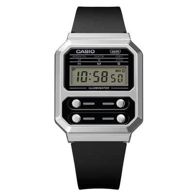 Casio Vintage A100WEF-1AEF digital unisexklocka med grå urtavla och armband i resin