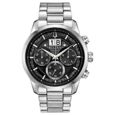 Bulova Sutton Classic 96B319 analog herrklocka med svart urtavla och armband i rostfritt stål