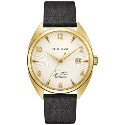Bulova Frank Sinatra Edition 97B196 analog herrklocka med beige urtavla och armband i läder