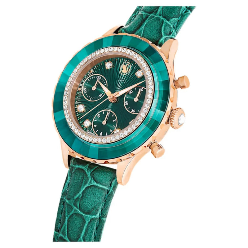 Swarovski Octea chrono 5672931 analog damklocka med grön urtavla och armband i skinn
