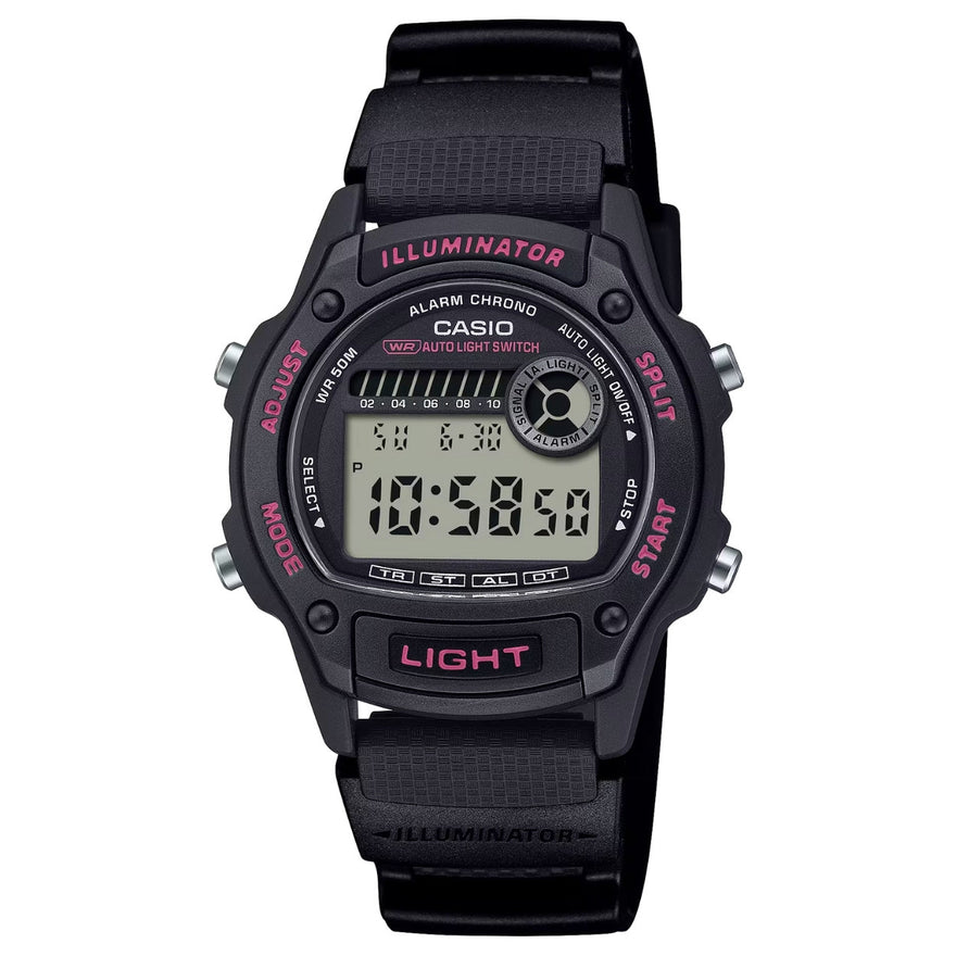 Casio Timeless W-220H-1A2VEF digital unisexklocka med svart urtavla och armband i gummi
