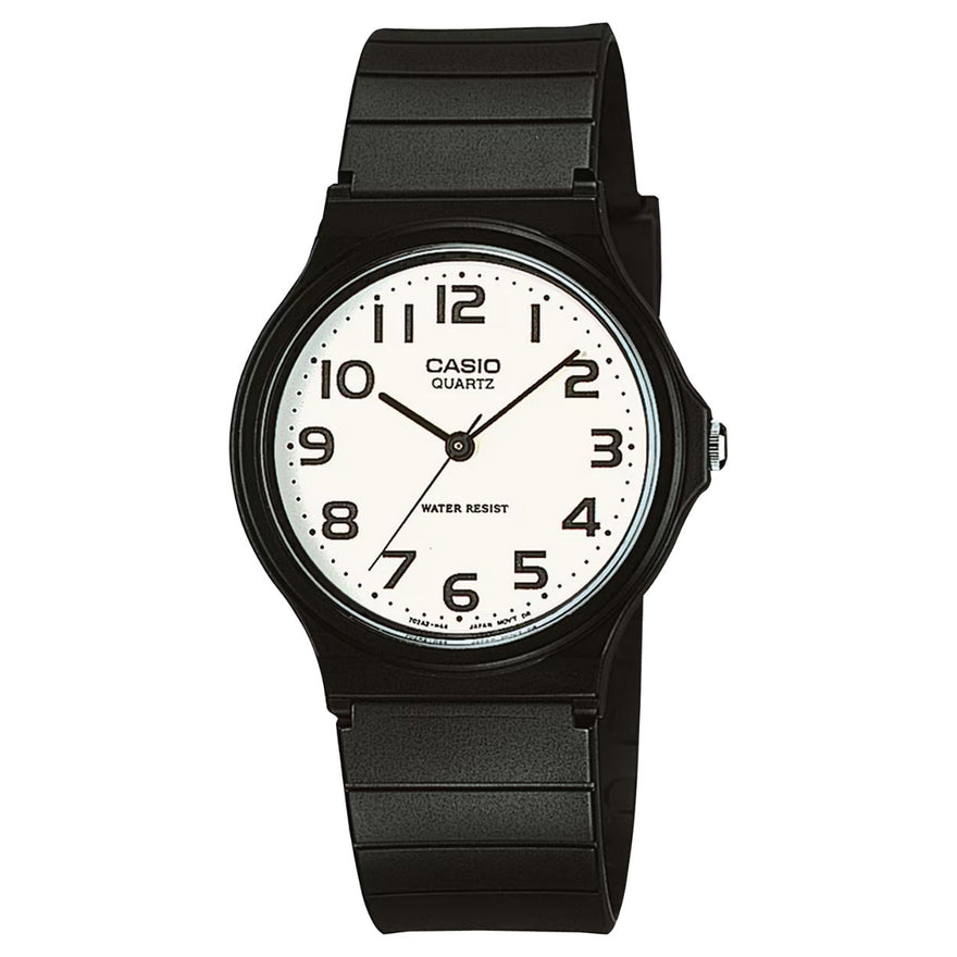 Casio Timeless MQ-24-7B2LEG analog unisexklocka med vit urtavla och armband i resin