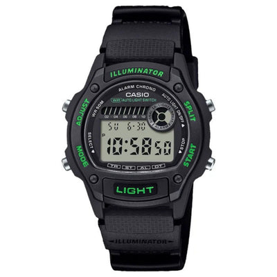 Casio Timeless W-220H-1A3VEF digital herrklocka med svart urtavla och armband i resin