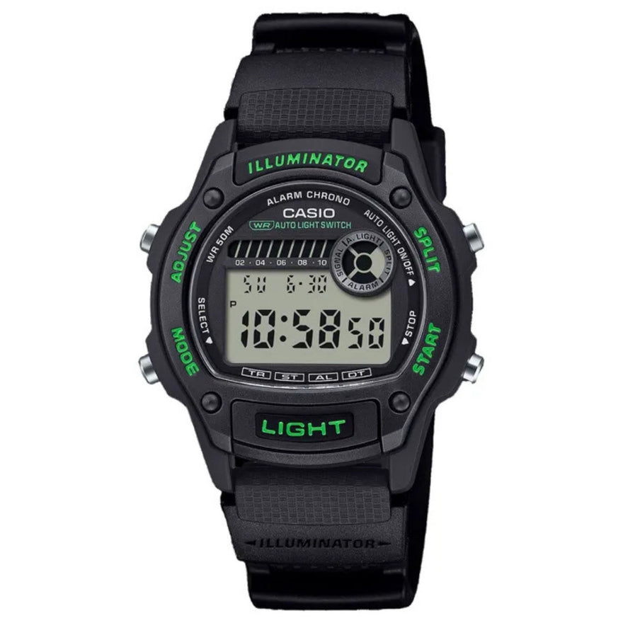 Casio Timeless W-220H-1A3VEF digital herrklocka med svart urtavla och armband i resin