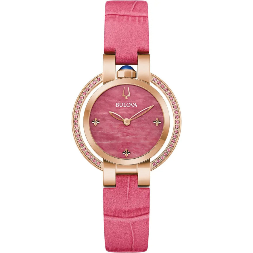 Bulova  Rubaiyat 97R103 analog damklocka med rosa urtavla och armband i läder