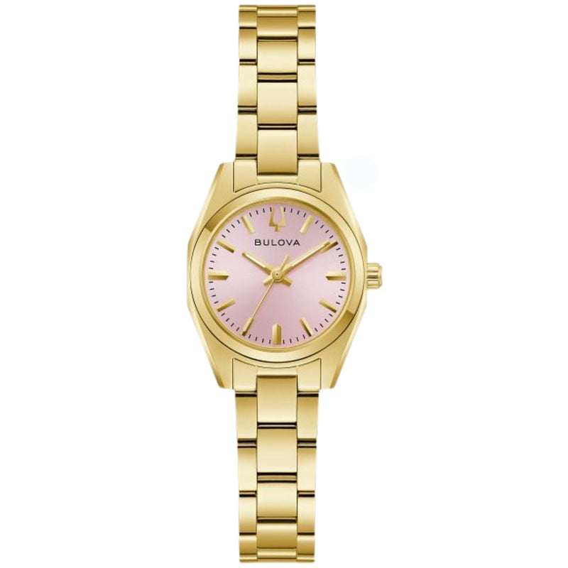 Bulova Surveyor 97L187 analog damklocka med rosa urtavla och armband i rostfritt stål