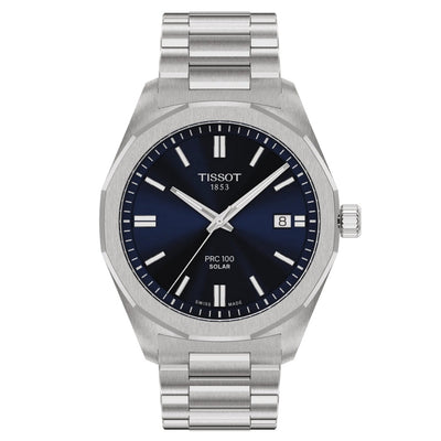 Tissot PRC 100 Solar T151.422.11.041.00 analog herrklocka med blå urtavla och armband i rostfritt stål