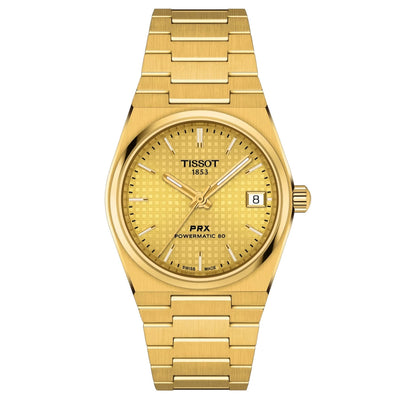 Tissot PRX T137.207.33.021.00 analog damklocka med guld urtavla och armband i rostfritt stål