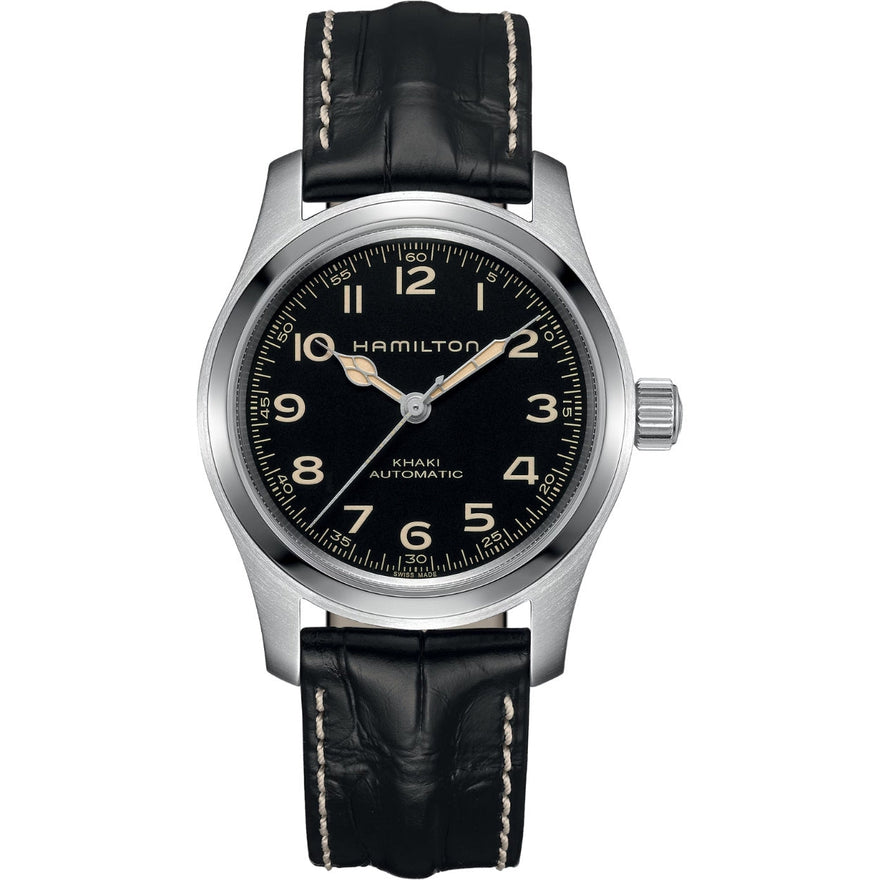 Hamilton Khaki Field Murph Auto H70605732 analog herrklocka med svart urtavla och armband i skinn