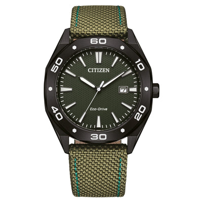 Citizen Active Sport BM7635-01X analog herrklocka med grön urtavla och armband i nylon