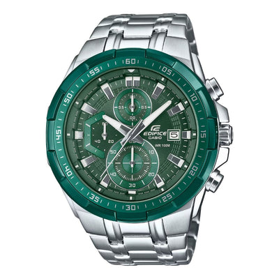 Casio Edifice EFR-539DE-3AVUEF analog herrklocka med grön urtavla och armband i rostfritt stål