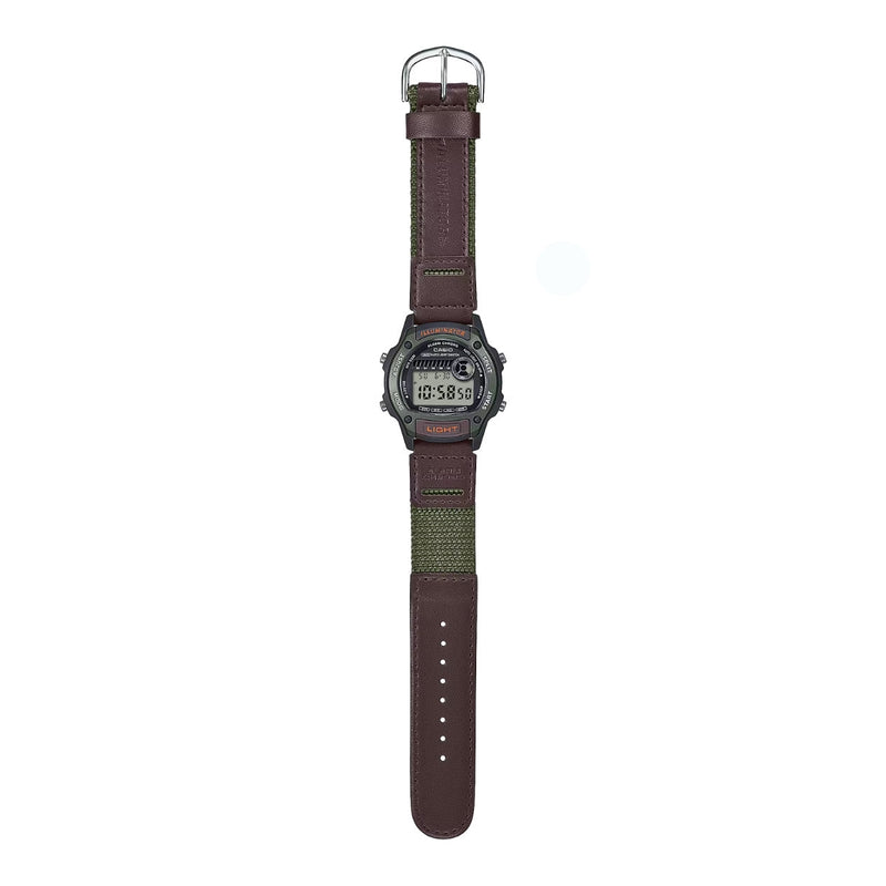 Casio Timeless W-220HF-3AVEF digital unisexklocka med svart urtavla och armband i läder
