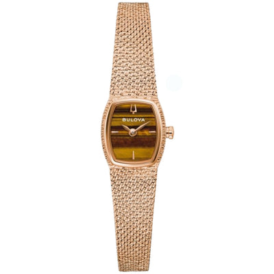 Bulova Classic Goddess of Time 97L185 analog damklocka med brun urtavla och armband i rostfritt stål