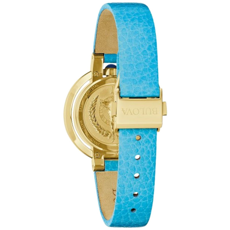 Bulova Rubaiyat 97R104 analog damklocka med blå urtavla och armband i läder