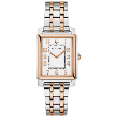 Bulova Sutton 98L328 analog damklocka med vit urtavla och armband i rostfritt stål