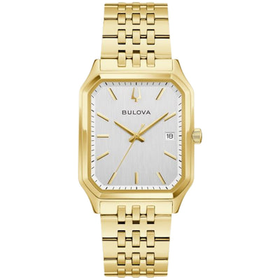 Bulova Tony Bennett Gold 97B236 analog herrklocka med silver urtavla och armband i rostfritt stål