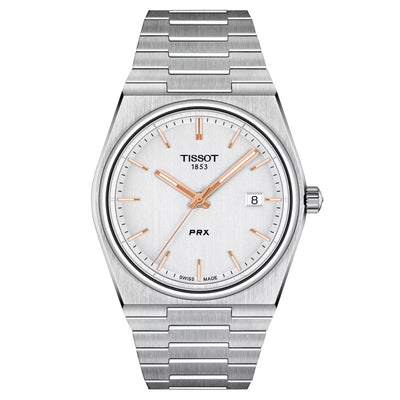 Tissot PRX T137.410.11.031.00 analog herrklocka med silver urtavla och armband i rostfritt stål