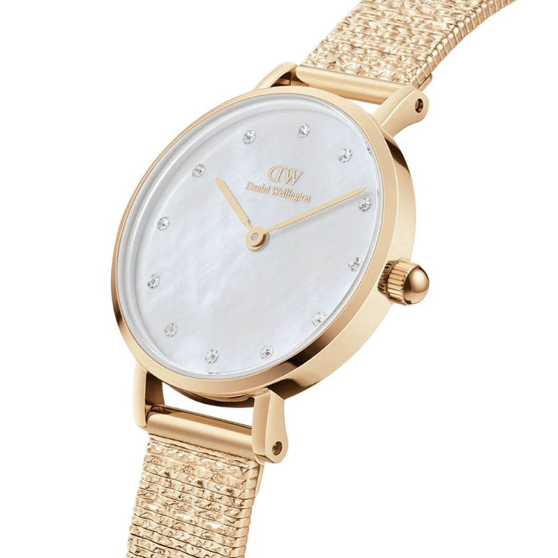 Daniel Wellington Petite Lumine DW00100594 analog damklocka med vit urtavla och armband i rostfritt stål
