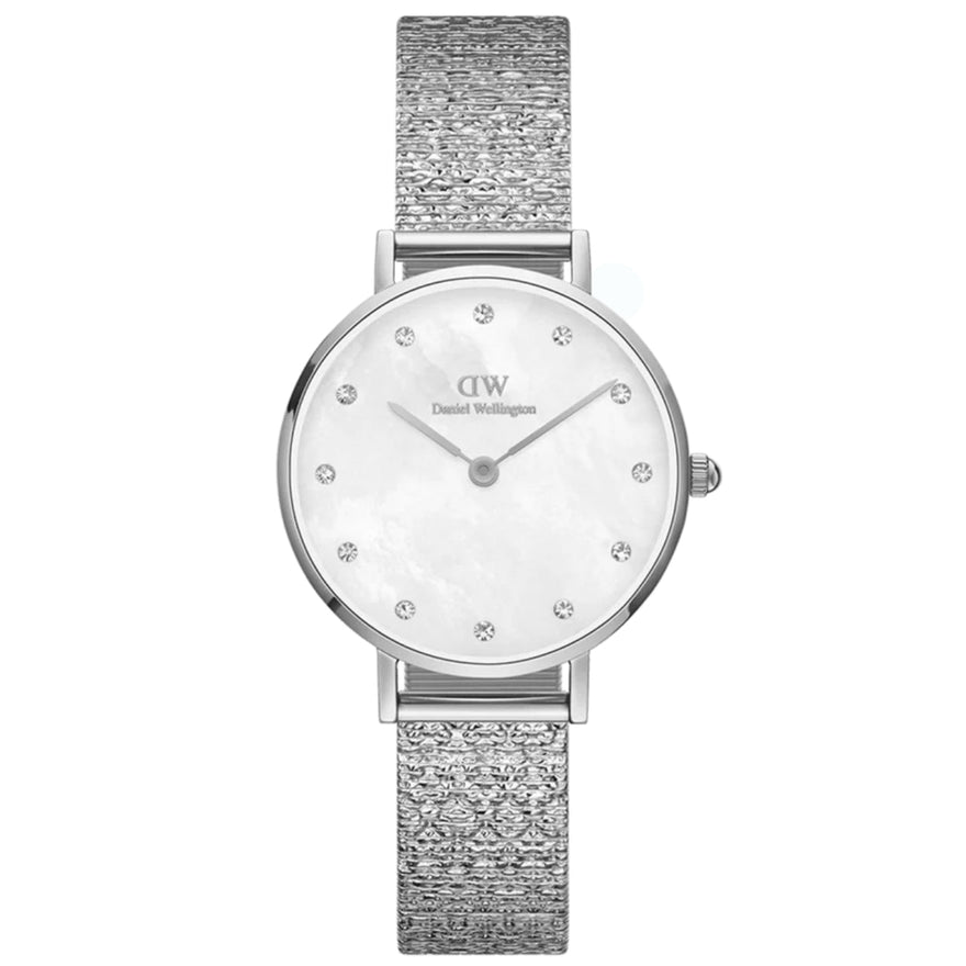 Daniel Wellington Petite Lumine DW00100592 analog damklocka med vit urtavla och armband i rostfritt stål