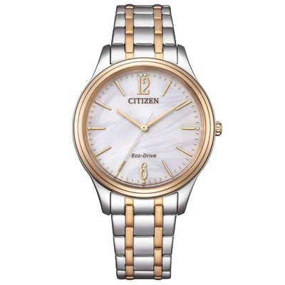 Citizen Elegance EM0416-78A analog damklocka med vit urtavla och armband i rostfritt stål