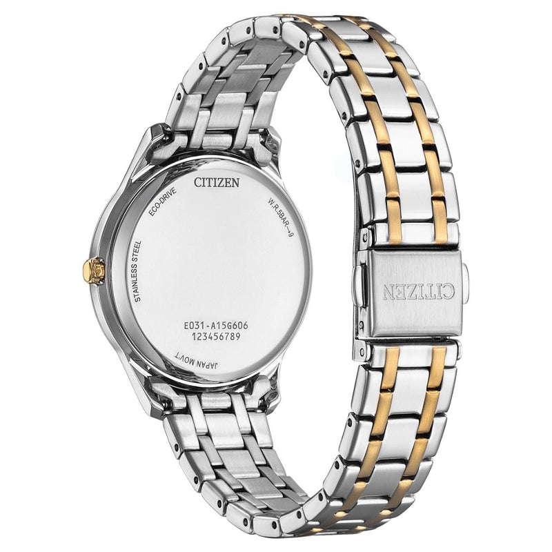 Citizen Elegance EM0416-78A analog damklocka med vit urtavla och armband i rostfritt stål