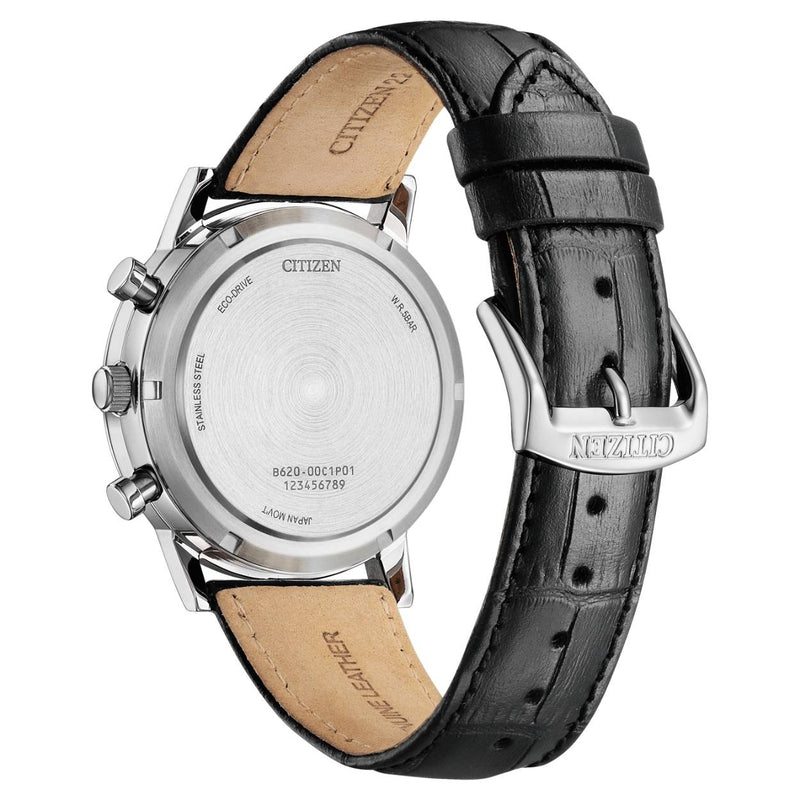Citizen Eco-Drive Chronograph CA4630-02A analog herrklocka med vit urtavla och armband i läder