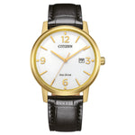 Citizen Sport BM6756-01A analog herrklocka med vit urtavla och armband i läder