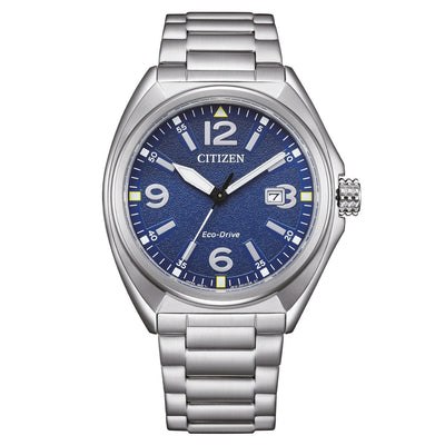 Citizen Sport Solar Power AW1571-76L analog herrklocka med blå urtavla och armband i rostfritt stål