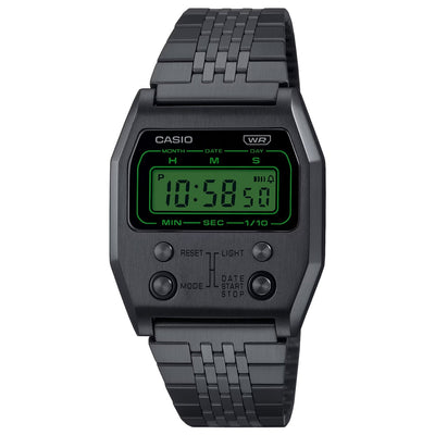 Casio Vintage A1100B-1EF digital herrklocka med svart urtavla och armband i rostfritt stål