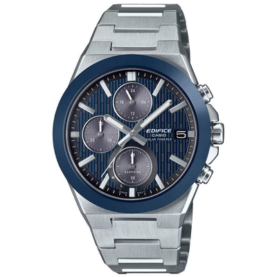 Casio Edifice EFS-S650D-2AEF analog herrklocka med blå urtavla och armband i rostfritt stål