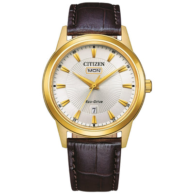Citizen Eco-drive Sport AW0102-13AE analog herrklocka med silver urtavla och armband i läder