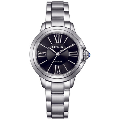 Citizen L Ceci EM1160-58E analog damklocka med svart urtavla och armband i rostfritt stål