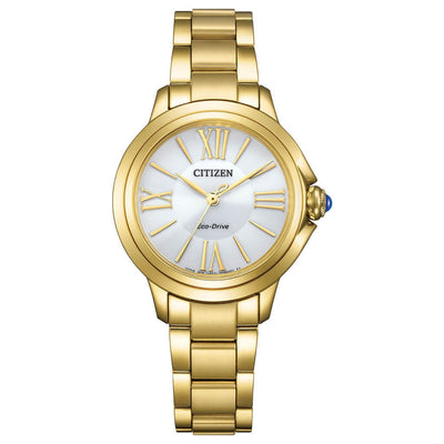 Citizen L Eco-Drive EM1162-52A analog damklocka med silver urtavla och armband i rostfritt stål