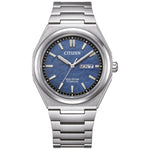 Citizen Super Titanium Zenshin AW0130-85LE analog herrklocka med blå urtavla och armband i titan