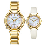 Citizen L Eco-Drive EM1092-64D analog damklocka med vit urtavla och armband i rostfritt stål