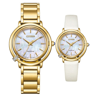 Citizen L Eco-Drive EM1092-64D analog damklocka med vit urtavla och armband i rostfritt stål