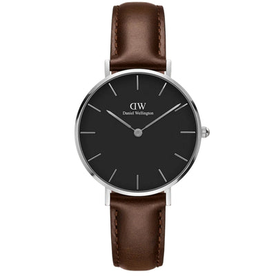 Daniel Wellington Classic Petite DW00100177 analog damklocka med svart urtavla och armband i läder