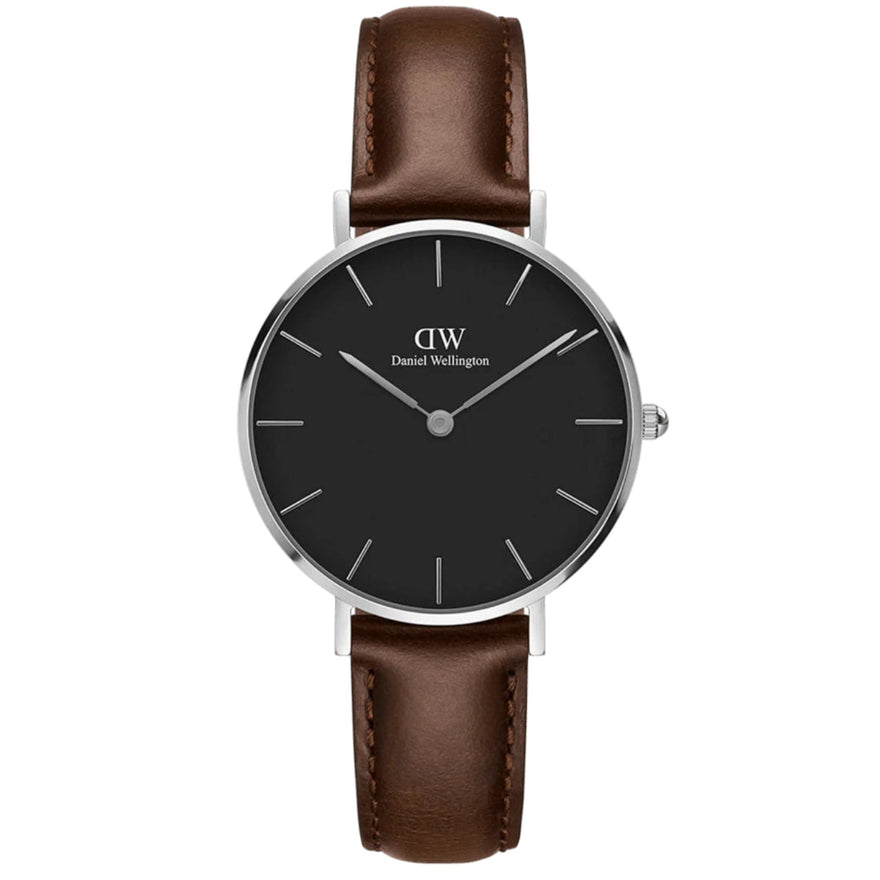 Daniel Wellington Classic Petite DW00100177 analog damklocka med svart urtavla och armband i läder