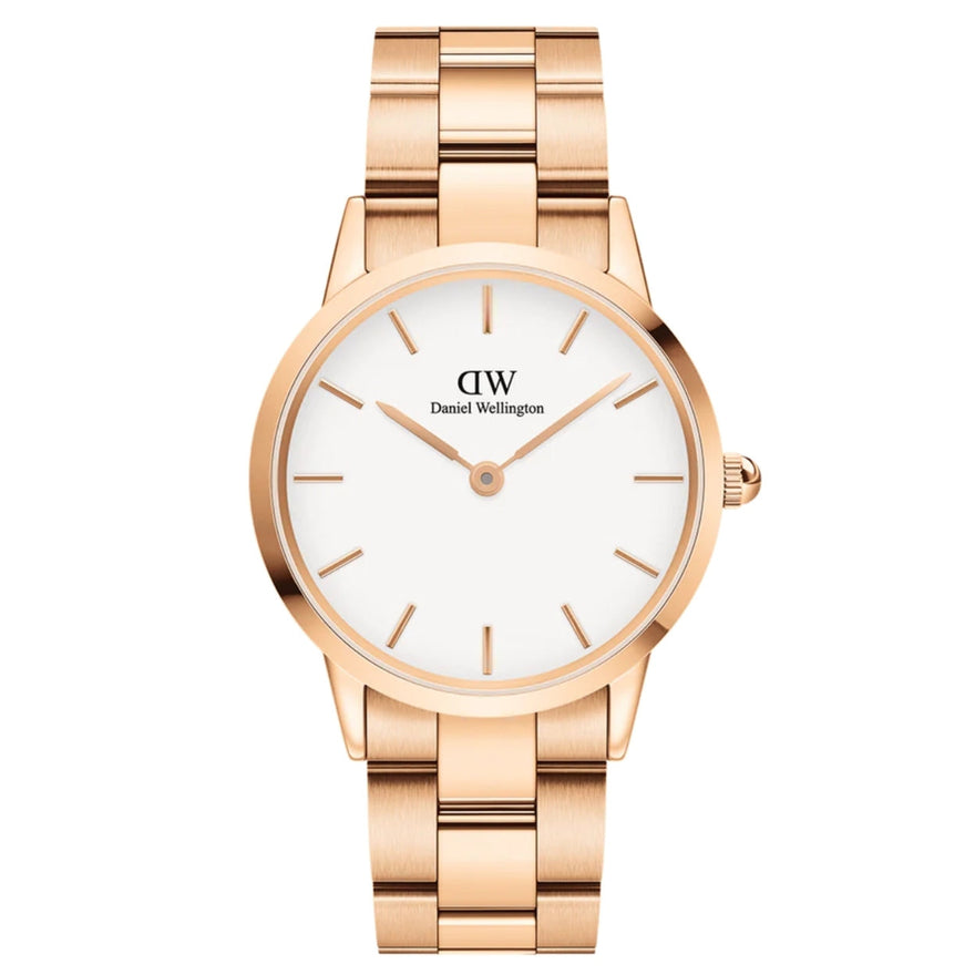 Daniel Wellington Iconic Link DW00100209 analog damklocka med vit urtavla och armband i rostfritt stål