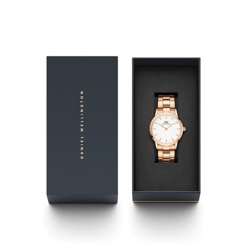 Daniel Wellington Iconic Link DW00100209 analog damklocka med vit urtavla och armband i rostfritt stål