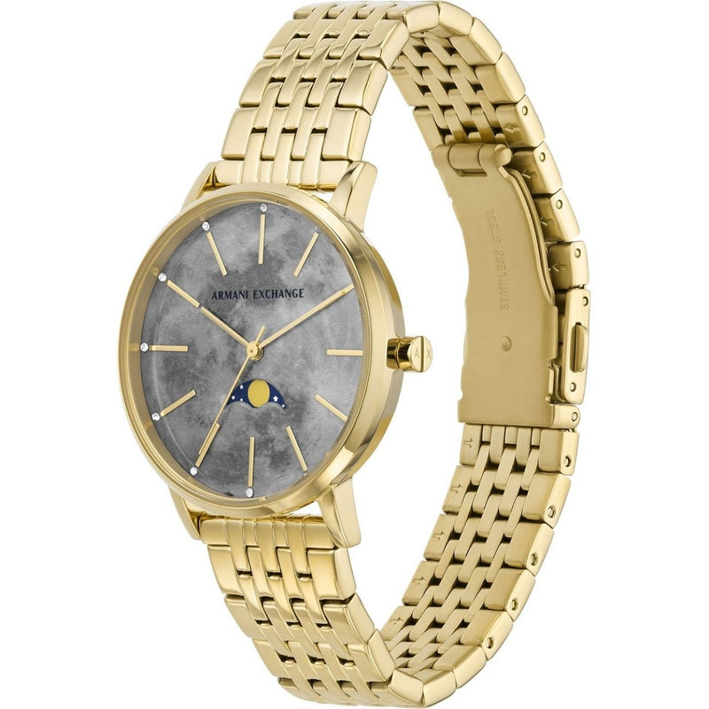 Armani Exchange Lola AX5586 analog damklocka med grå urtavla och armband i rostfritt stål
