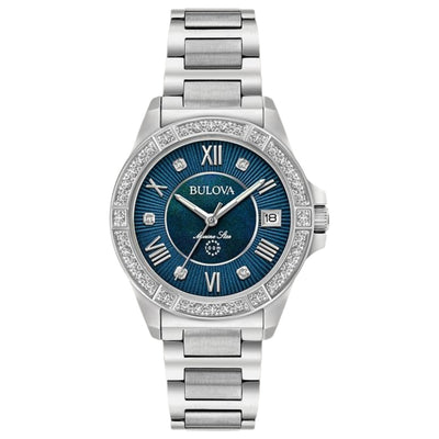 Bulova Marine Star 96R215 analog damklocka med blå urtavla och armband i rostfritt stål