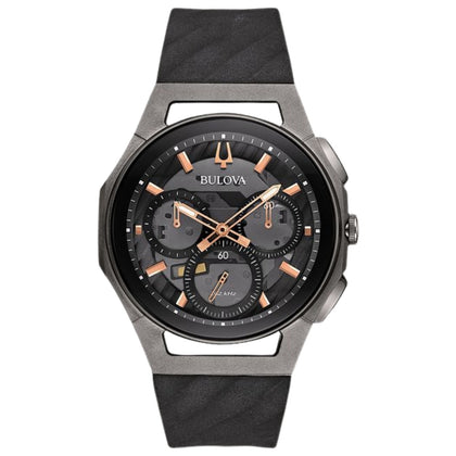Bulova CURV 98A162 analog herrklocka med svart urtavla och armband i gummi