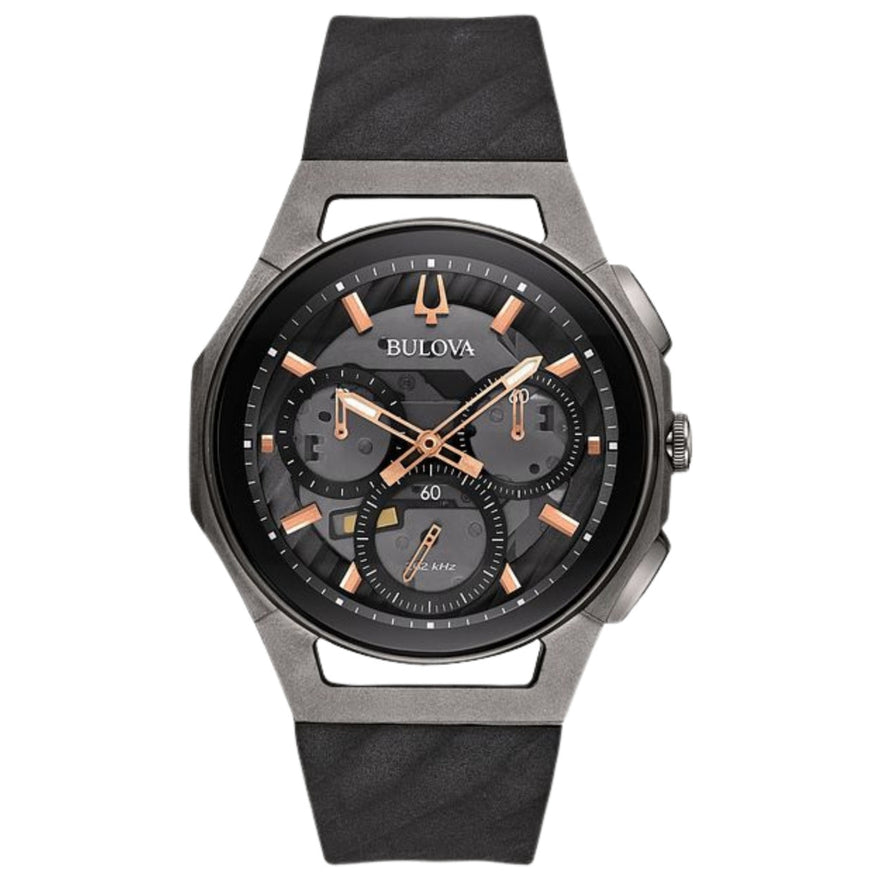 Bulova CURV 98A162 analog herrklocka med svart urtavla och armband i gummi