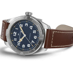 Hamilton Khaki Field Expedition H70315540 analog herrklocka med blå urtavla och armband i skinn