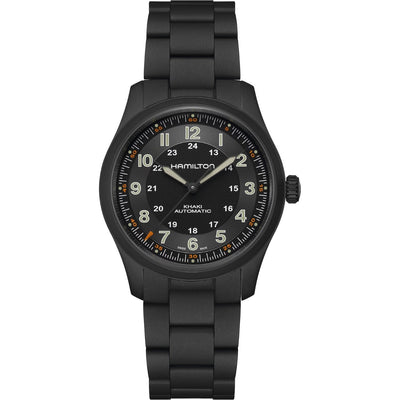 Hamilton Khaki Field Titanium H70215130 analog herrklocka med svart urtavla och armband i titan